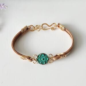 Floral Metal Bead Bracelet on Vegan Suede Cord